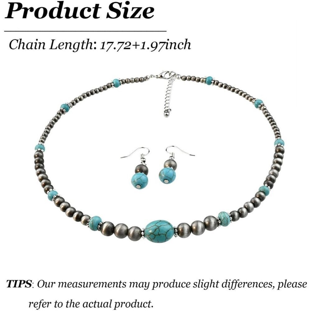 Turquoise Pearl Necklace & Earring Set Western Boho - Picture 6 of 8